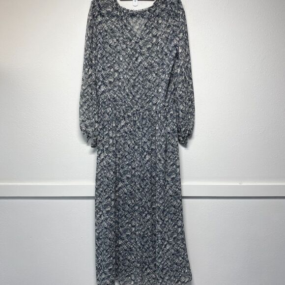 Zara Woman Grey Geometric Pattern Sheer Prairie Cottage Maxi Dress Size Medium - Picture 1 of 9